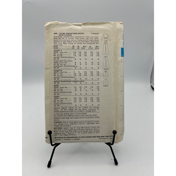 Butterick 3945 Young Junior/Teen Sewing Pattern Jacket Skirt Pants Size 11/12 19 - Picture 2 of 2